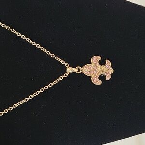 NWT Cookie Lee Pink Crystal Gold Fleur de Lis